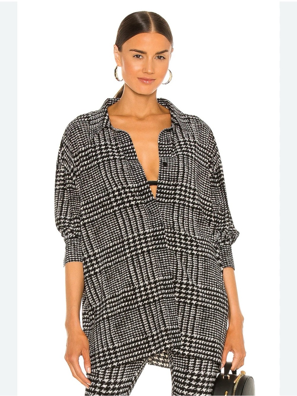 Norma Kamali Black & White Houndstooth Oversized Shirt